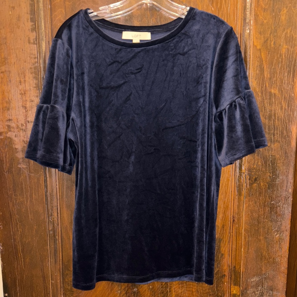 LOFT Dark Blue Velvet Short Sleeve Top
